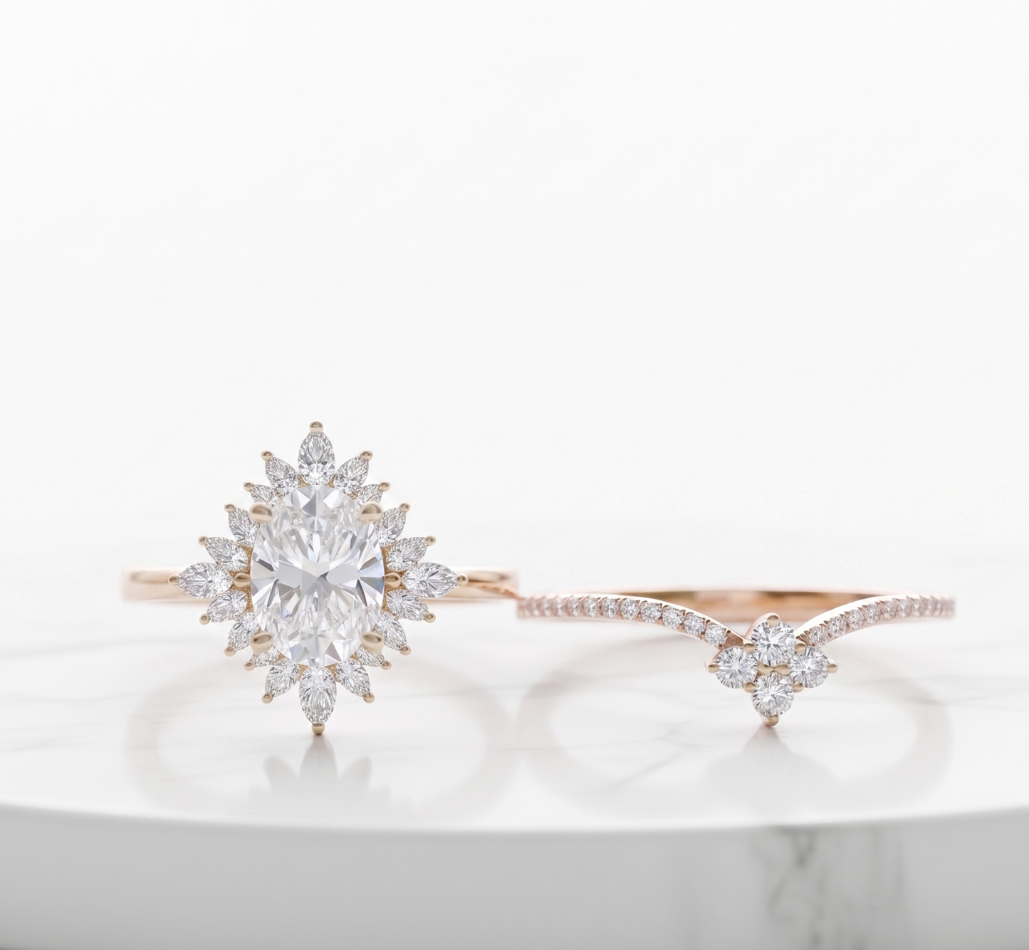 1.60 Ct Oval Lab-Grown Diamond Bridal Ring Set – Floral Halo