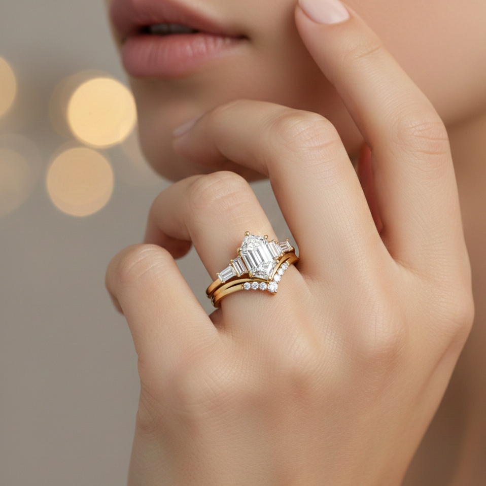 1.920CT Hexagon Lab-Grown Diamond Engagement Ring Set