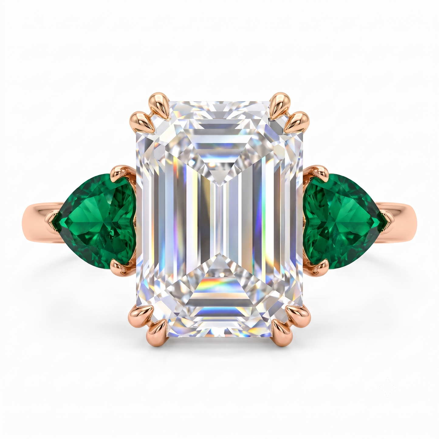 3.20ct Emerald Cut Lab Grown Diamond Three Stone Engagement Ring