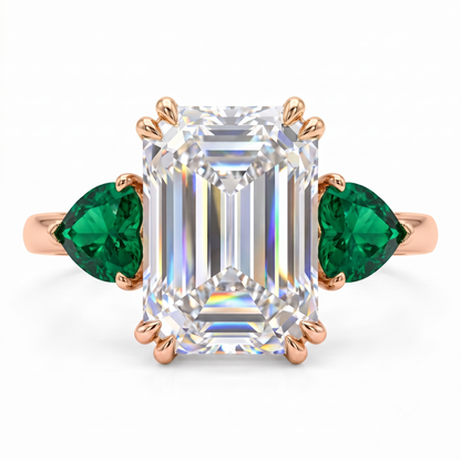 3.20ct Emerald Cut Lab Grown Diamond Three Stone Engagement Ring