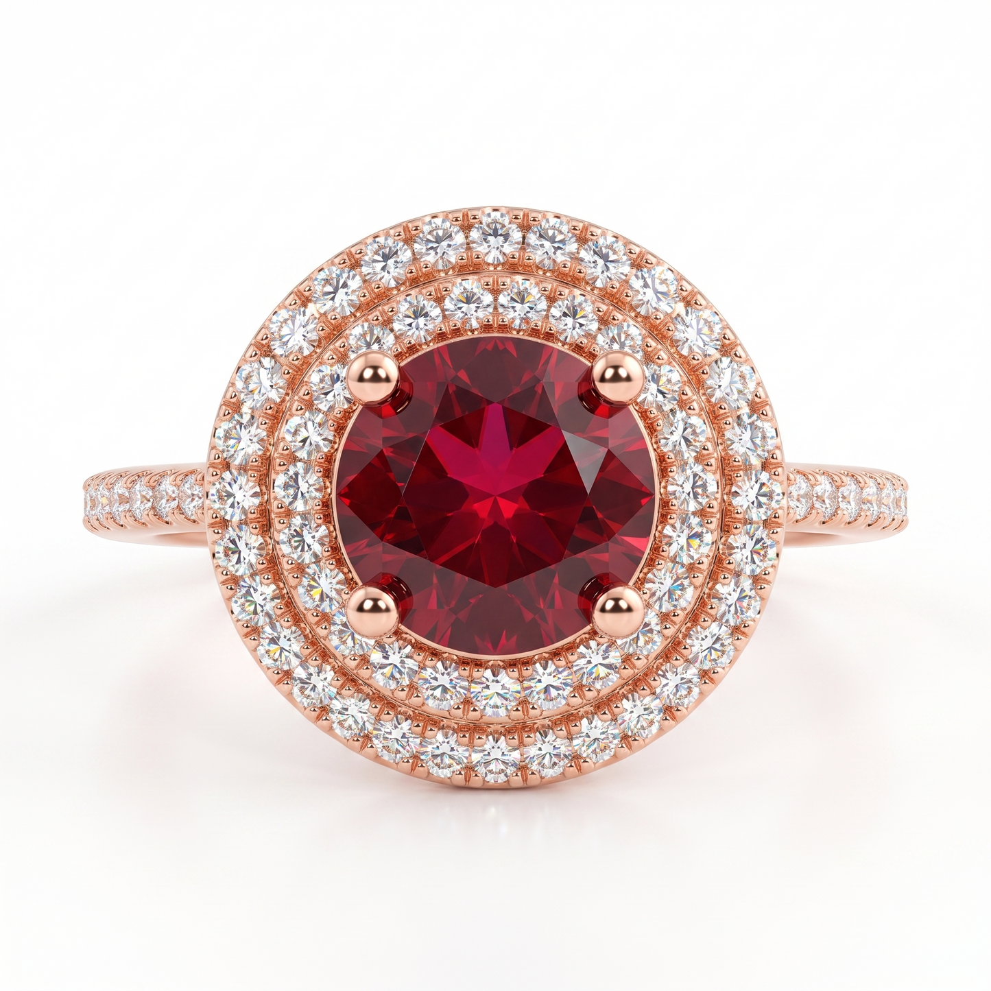 Pink Round Double Halo Engagement Ring