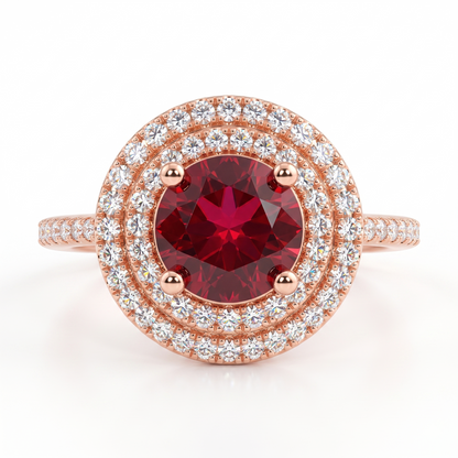 Pink Round Double Halo Engagement Ring