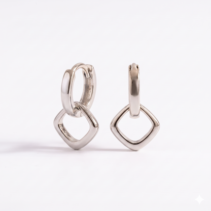 14K Gold Geometric Dangle Hoop Earrings - Amavida Jewels
