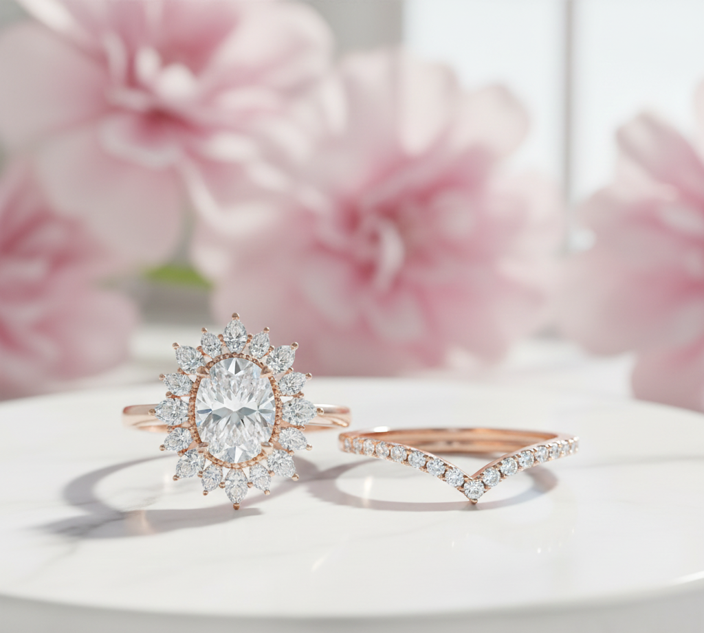 1.60 Ct Oval Moissanite Engagement & Bridal Ring Set