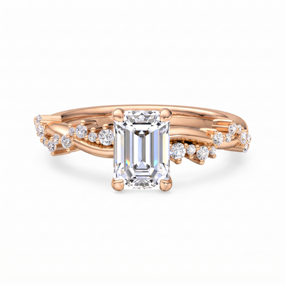 1.50ct Emerald cut  Lab Grown Diamond Twisted Pave Engagement Ring