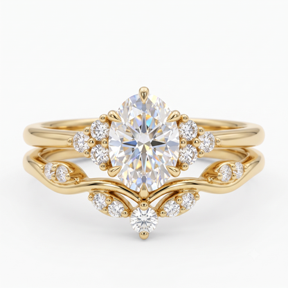 0.66CT Oval Cut Lab Grown Diamond Engagement Ring Set