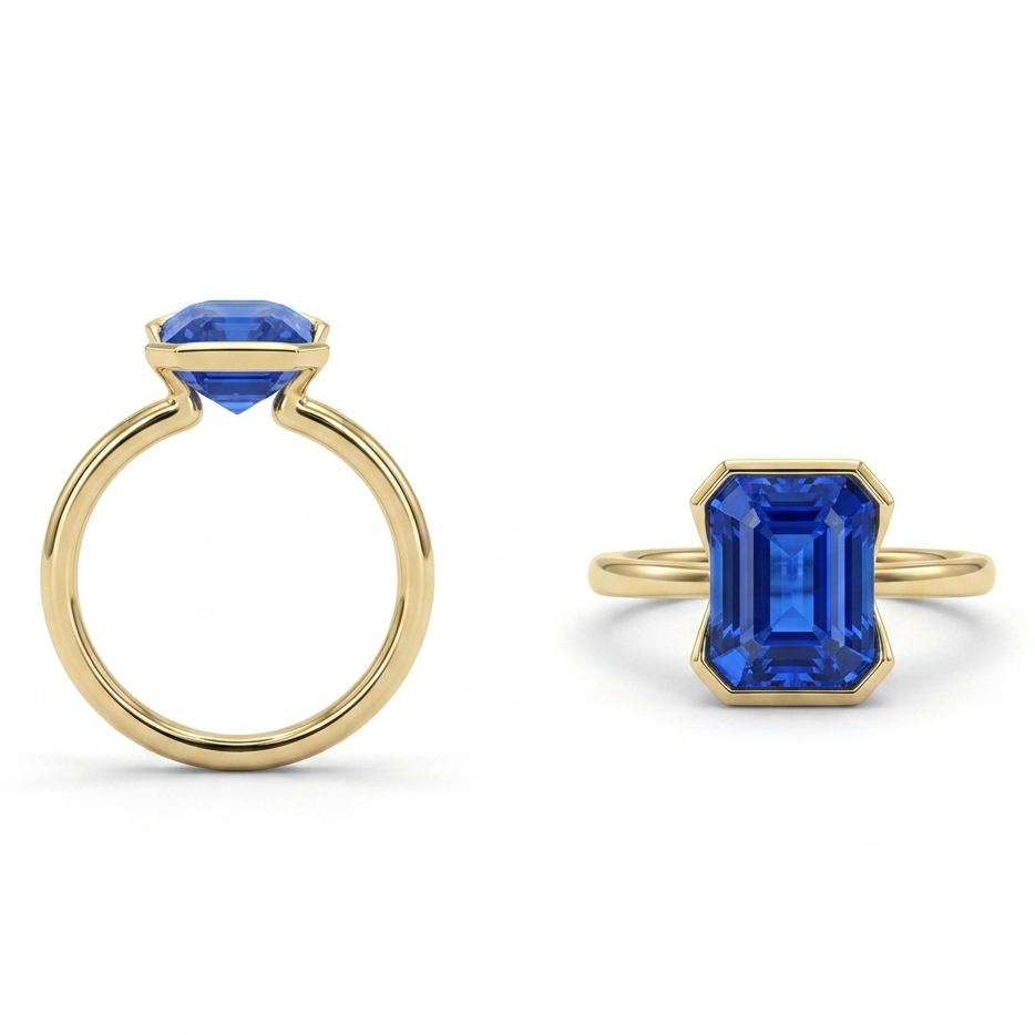 2.00ct Blue Emerald Cut Lab Sapphire Engagement Ring