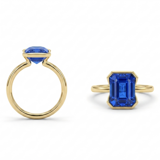 2.00ct Blue Emerald Cut Lab Sapphire Engagement Ring