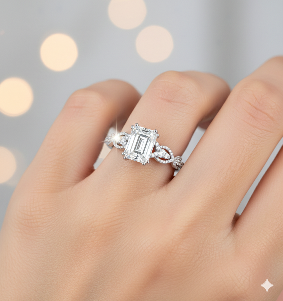 1.6CT Emerald Cut Lab Grown Diamond Engagement Ring