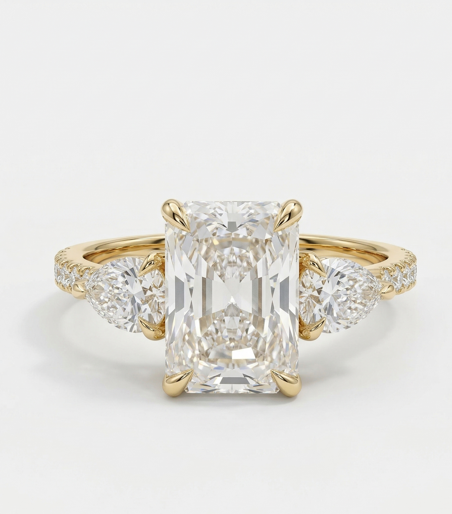 radiant cut three stone engagement ring​
