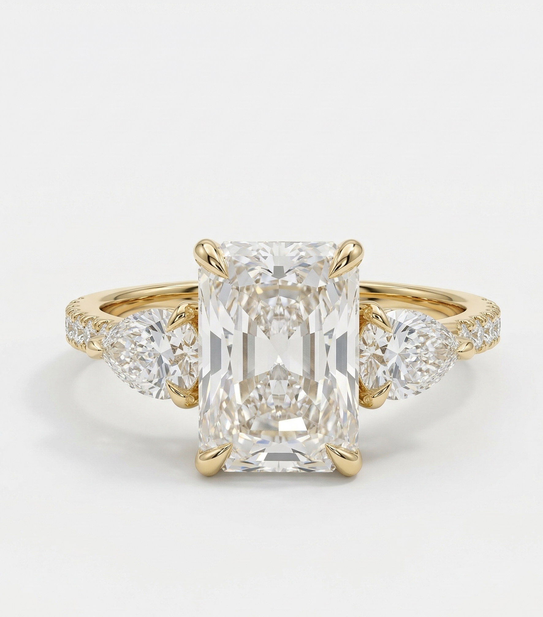 radiant cut three stone engagement ring​

