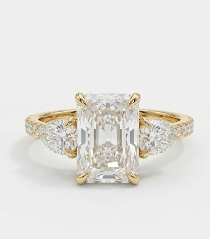 radiant cut three stone engagement ring​
