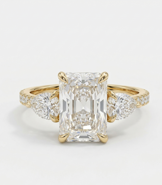 radiant cut three stone engagement ring​
