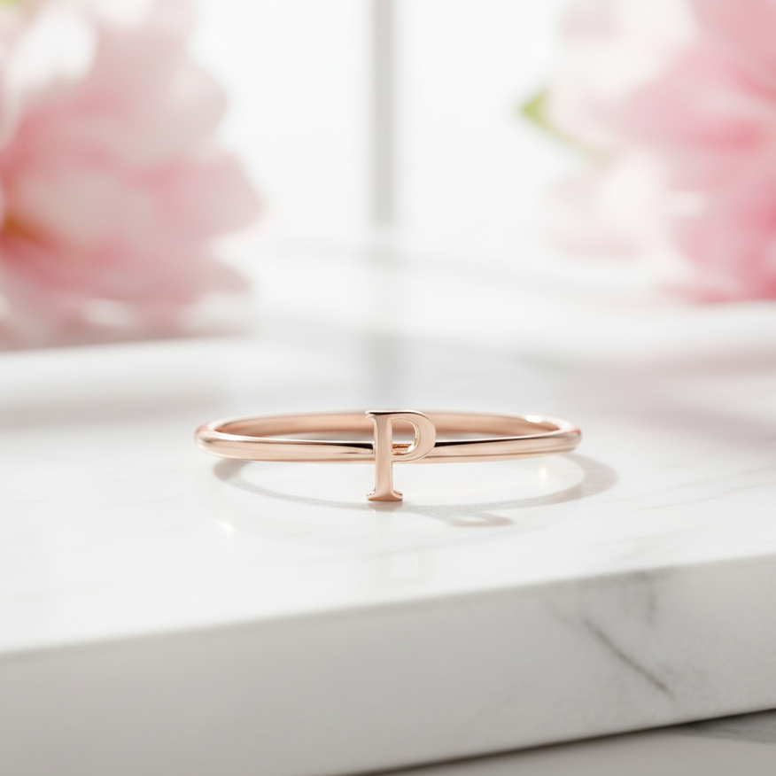 14K Solid Gold Custom Letter Ring – Inez Initial Minimal Ring