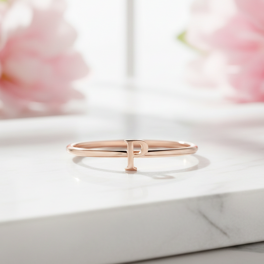 14K Solid Gold Custom Letter Ring – Inez Initial Minimal Ring