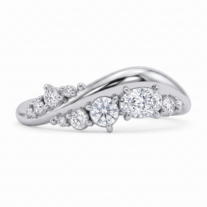 0.500 ct Oval & Round Cut Lab Grown Diamond Curved Wedding Band