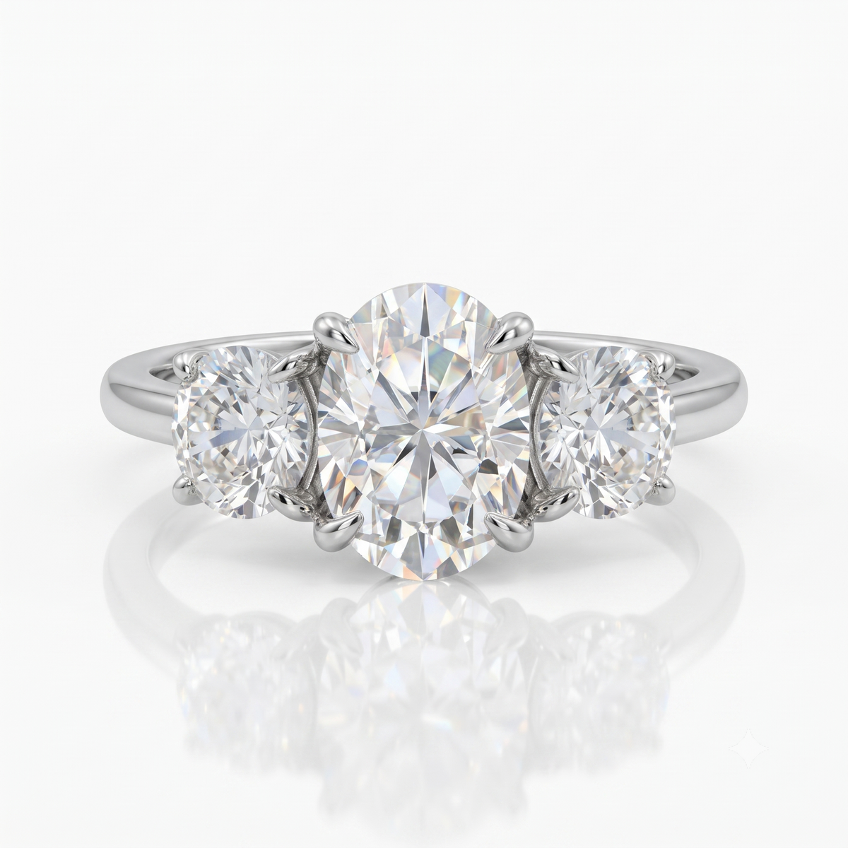 1.00 ct Oval Lab Grown Diamond Engagement Ring • Unique 3-Stone White Gold Cluster Ring