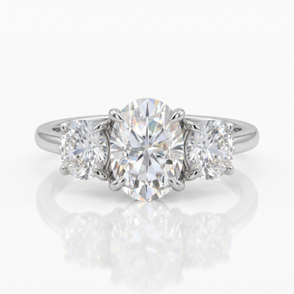 1.00 ct Oval Lab Grown Diamond Engagement Ring • Unique 3-Stone White Gold Cluster Ring