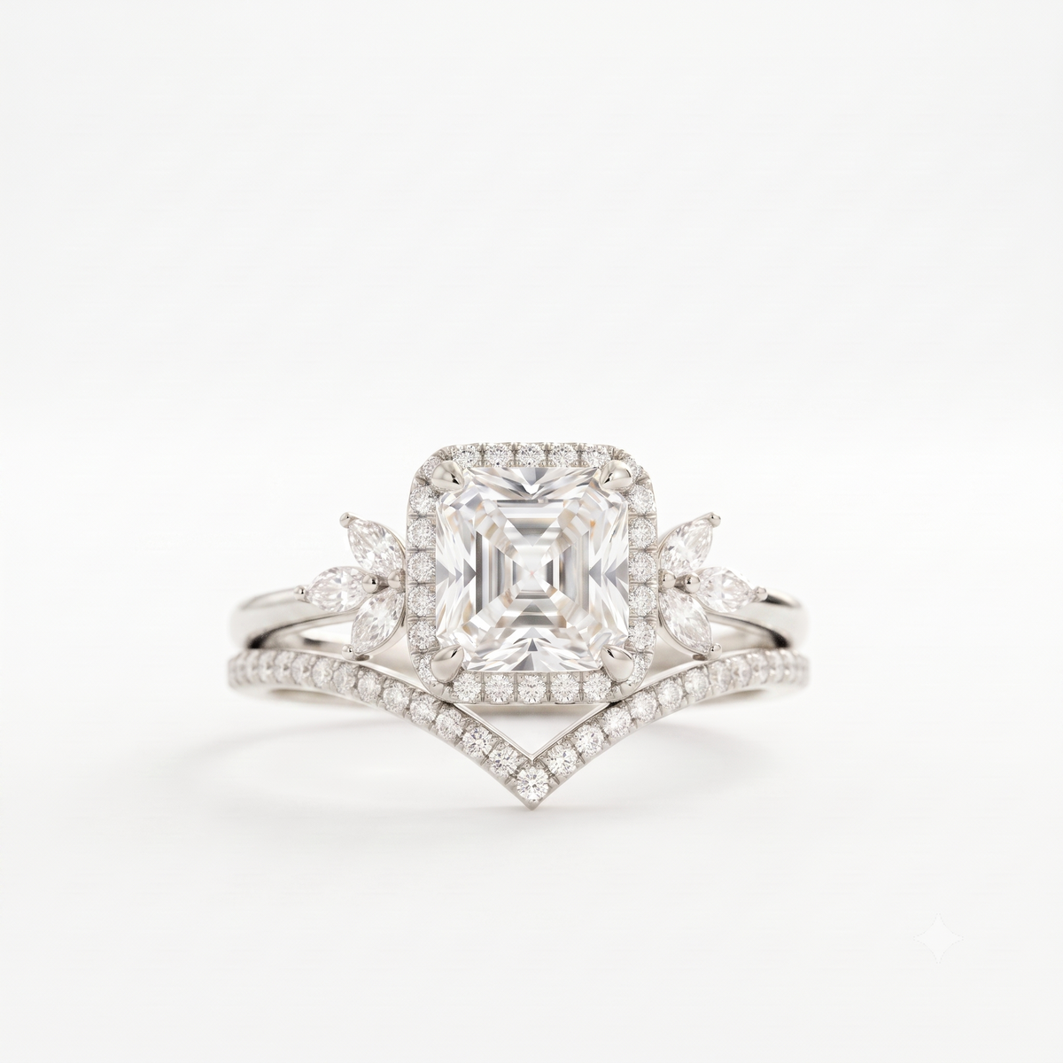 1.80 Ct Asscher Cut Lab-Grown Ring Set with Chevron Band