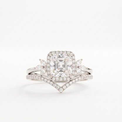 1.80 Ct Asscher Cut Lab-Grown Ring Set with Chevron Band