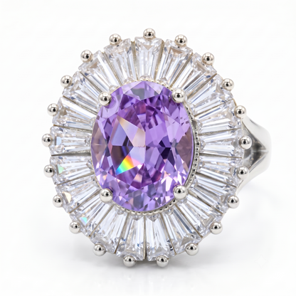 5.110 CT Oval Amethyst Halo Engagement Lab Grown Diamond