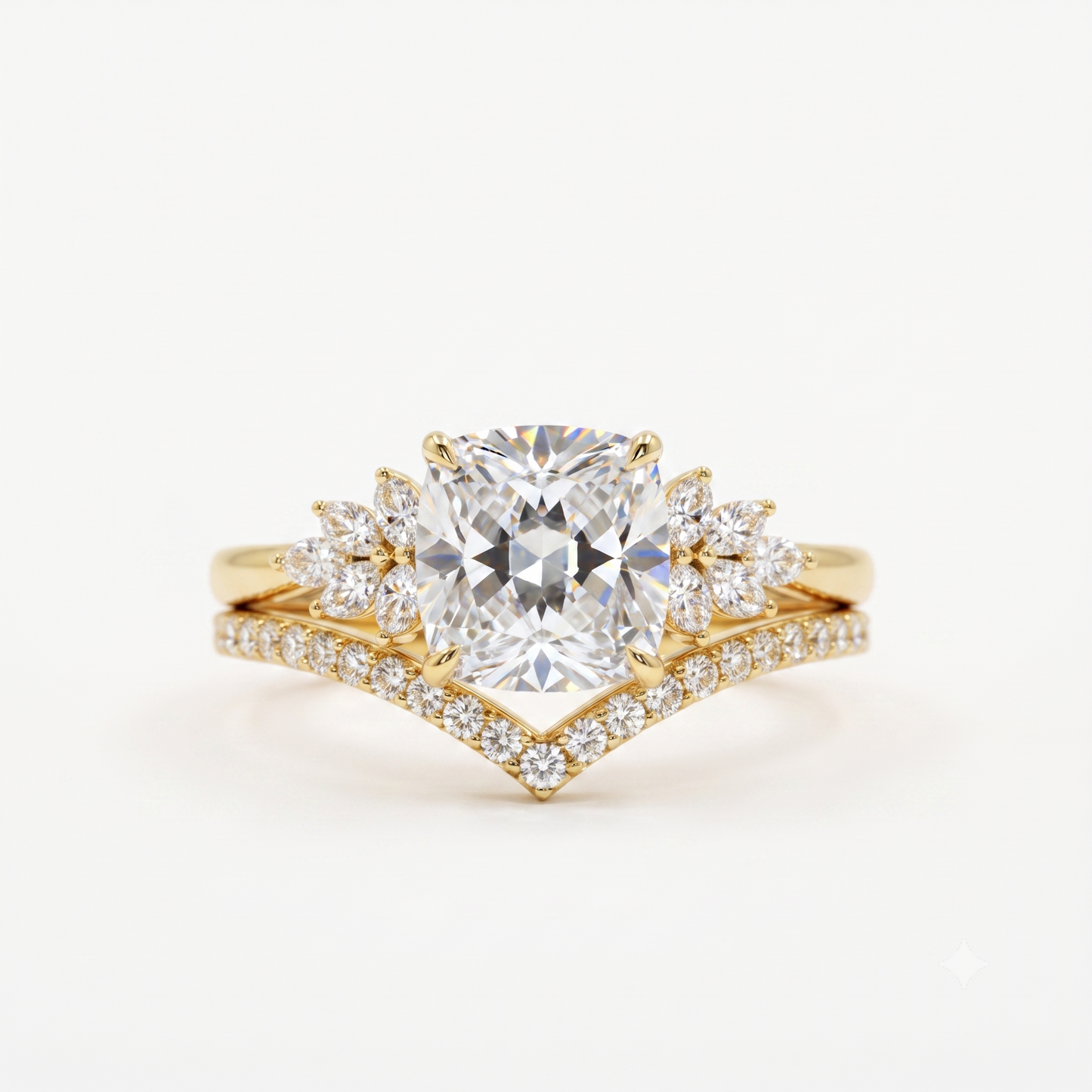1.65 Ct Cushion Cut Diamond Ring Set – Chevron Wedding Band