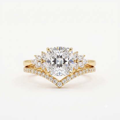 1.65 Ct Cushion Cut Diamond Ring Set – Chevron Wedding Band