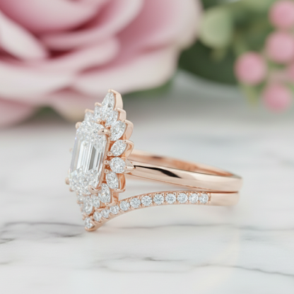 1.90 ct Emerald Cut Lab-Grown Floral Halo Engagement Ring