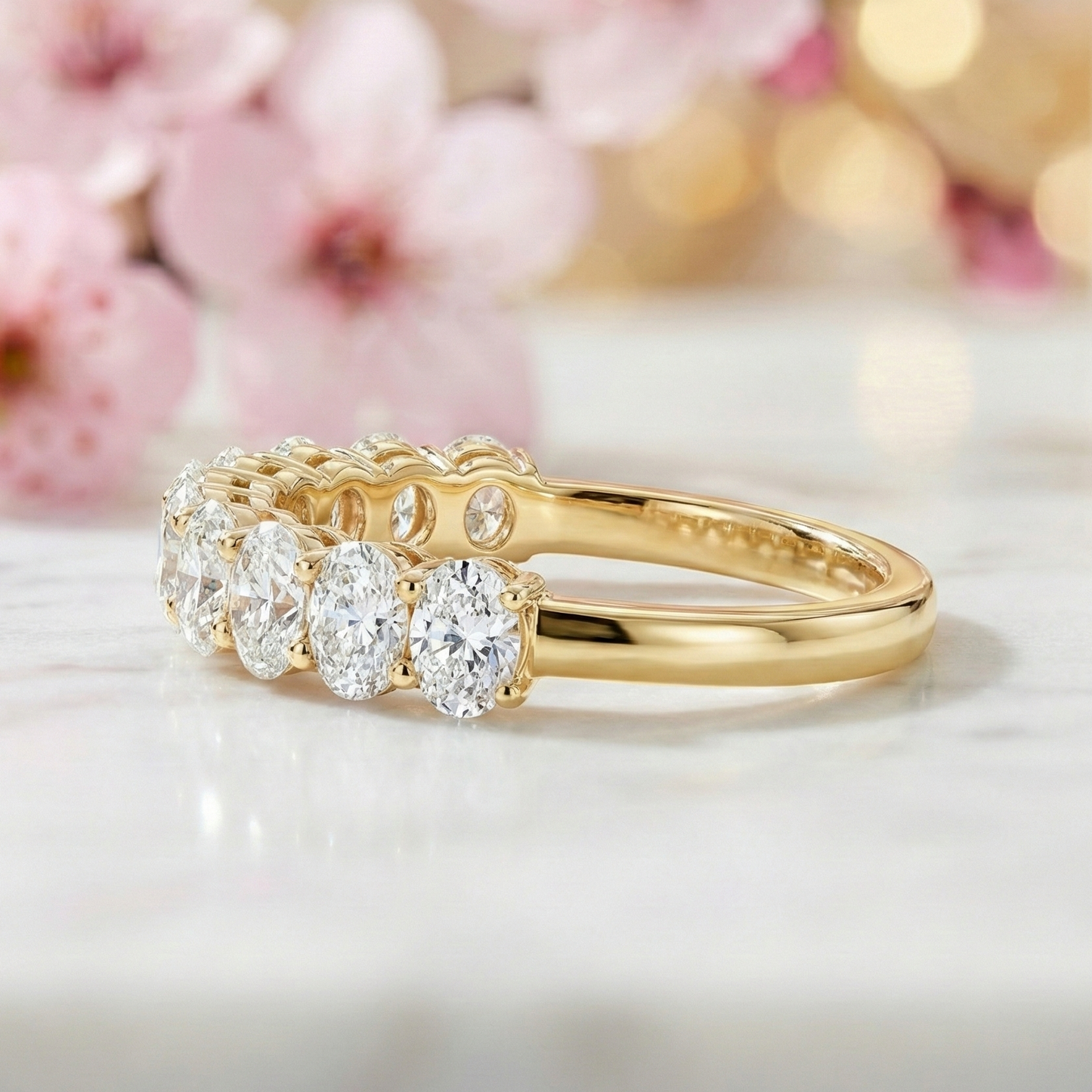 1.36 Ct Oval Moissanite Wedding Band – Half Eternity Ring