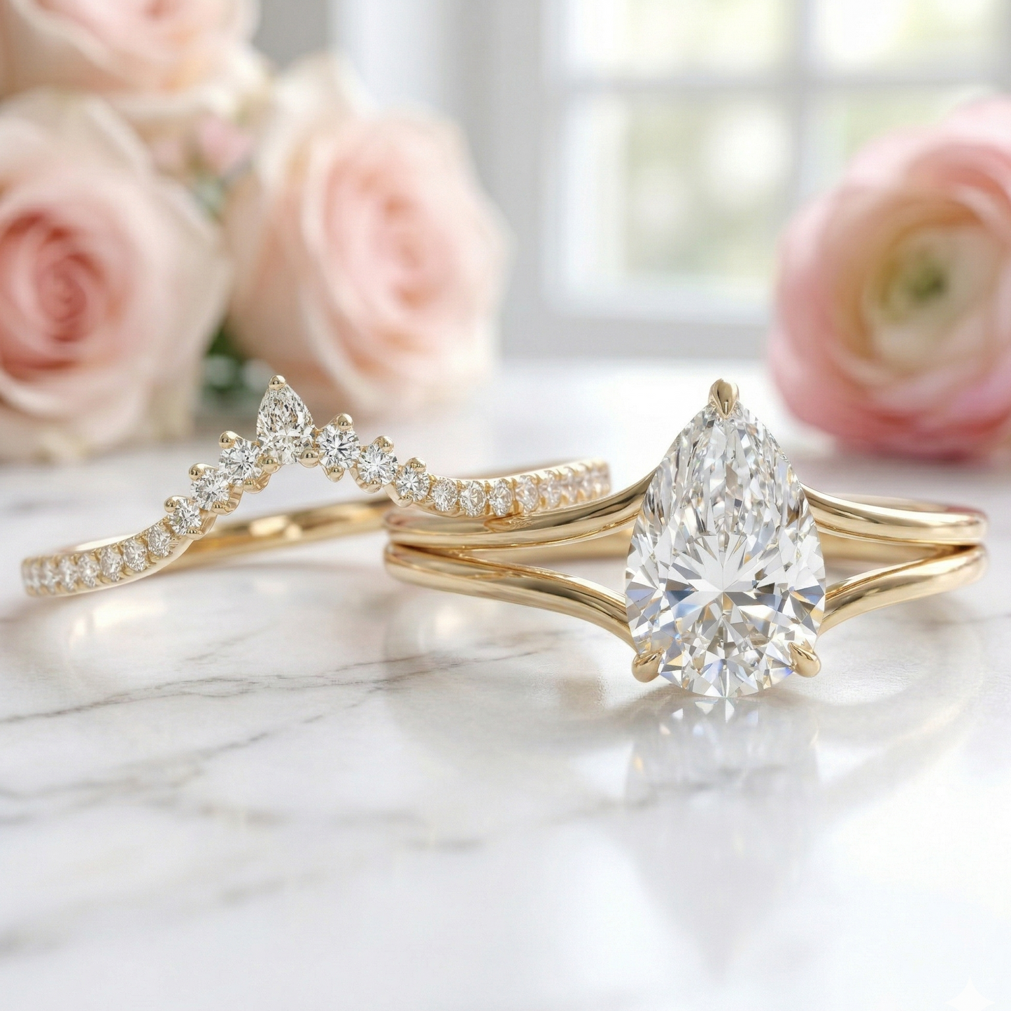 2.20 ct Pear Shaped Lab Grown Diamond Split Shank Ring Set