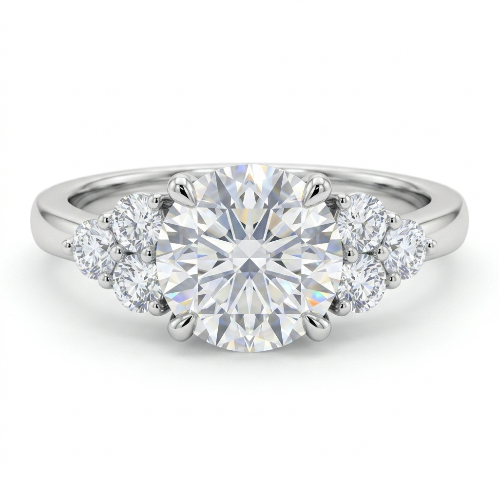 0.90 ct Round Cut Lab Grown Diamond Cluster Engagement Ring • Bridal Wedding Ring
