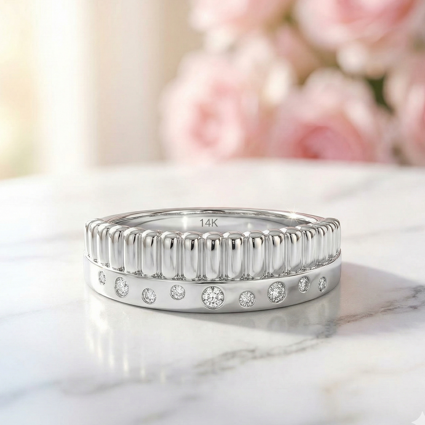 0.13 Ct Lab-Grown Diamond Line Wedding Band – 14K Gold