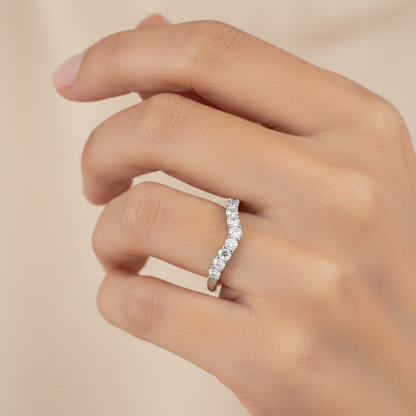 0.600 ct Moissanite Curved Wedding Band - 14K Solid Gold