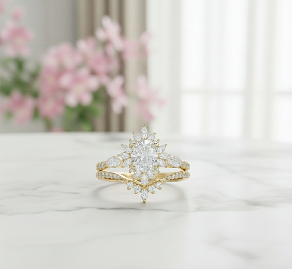 2.50 Ct Oval Moissanite Engagement & Bridal Ring Set