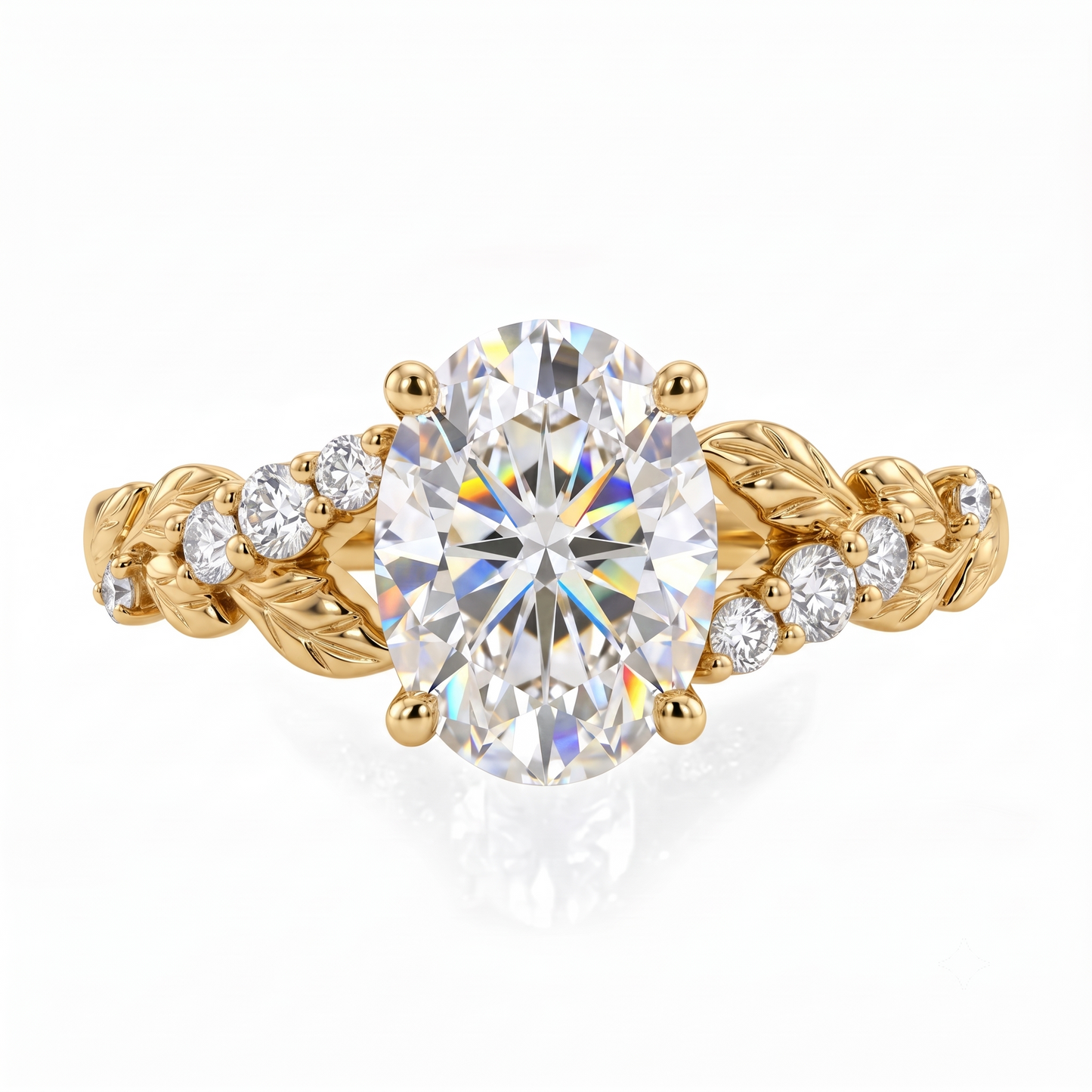 1.610ct Oval Cut Lab Grown Diamond Nature Inspired Leaf Engagement Ring