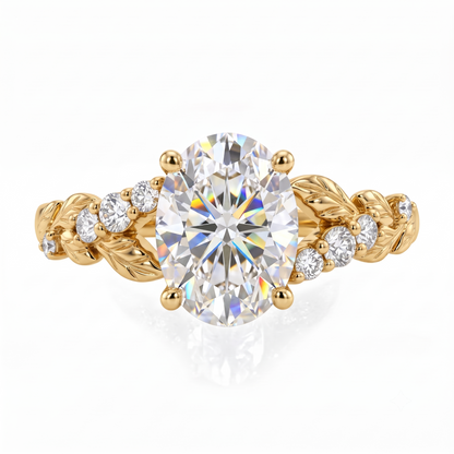 1.610ct Oval Cut Lab Grown Diamond Nature Inspired Leaf Engagement Ring