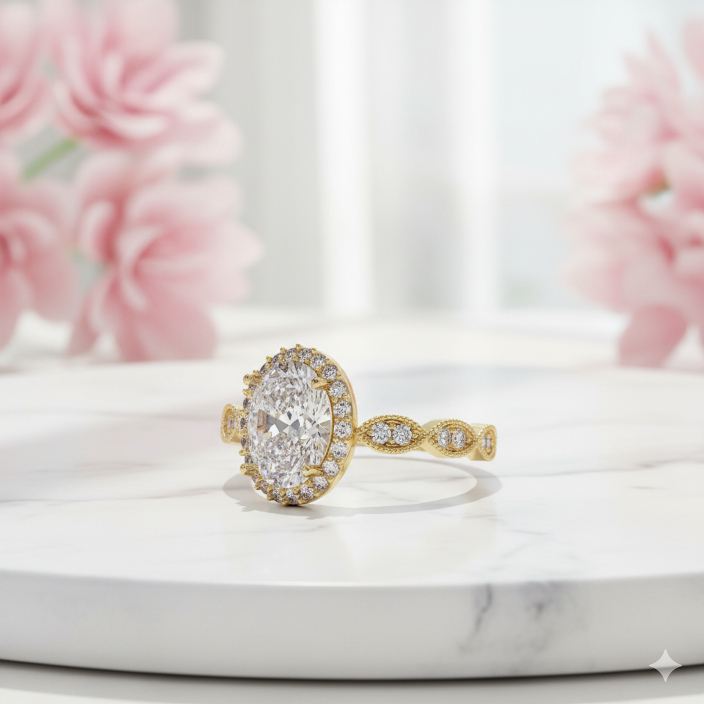 1.60CT Oval Halo Lab Grown Diamond Engagement Ring