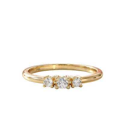 0.11 Ct Three-Stone Moissanite Ring – 14K Solid Gold Bezel