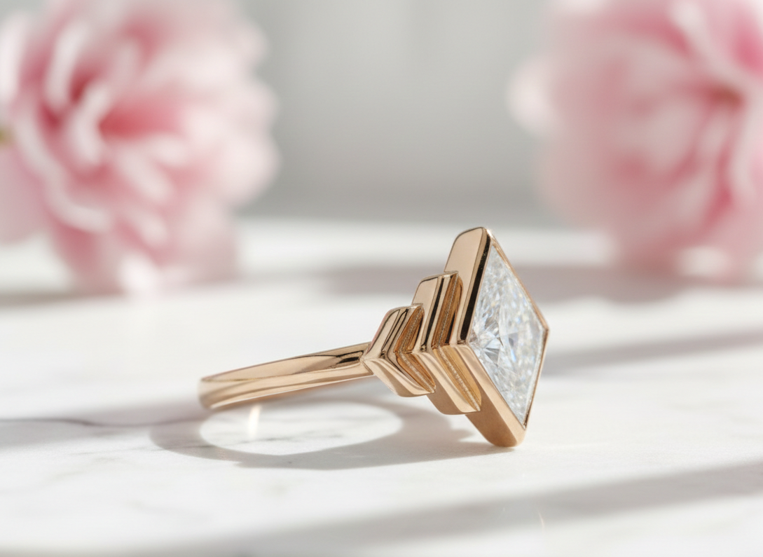 3 Ct Kite Lab Diamond Bezel Ring – Geometric & Unique
