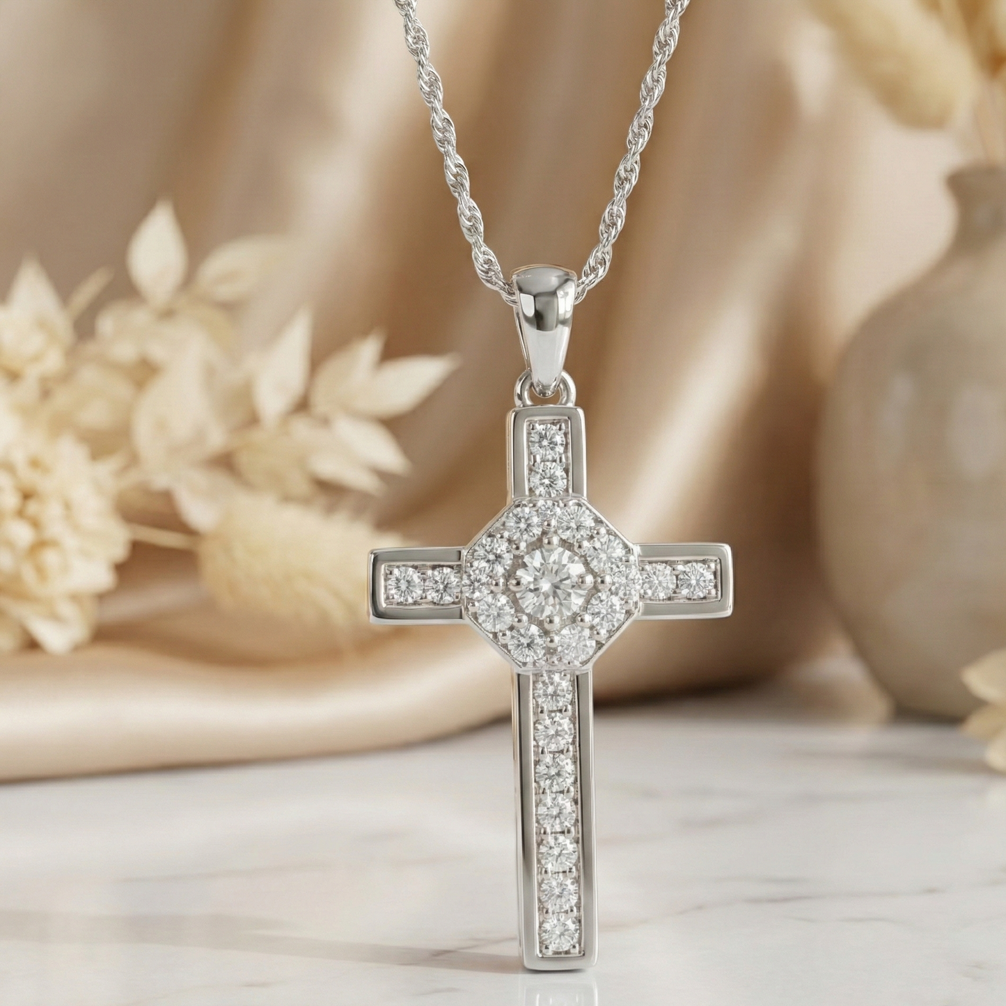 1.200ct Lab-Grown Cross Necklace