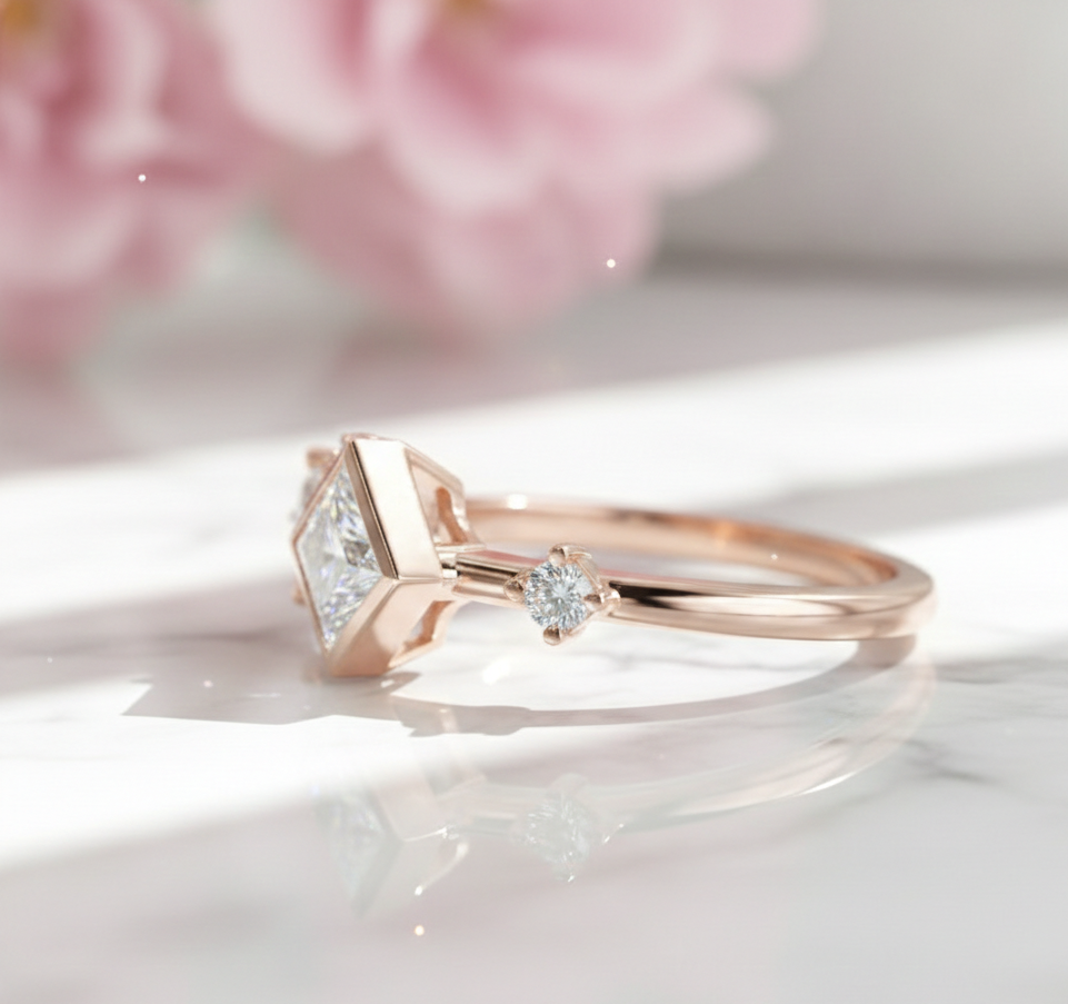 1.05 Ct Princess Cut Lab Grown Diamond Engagement Ring