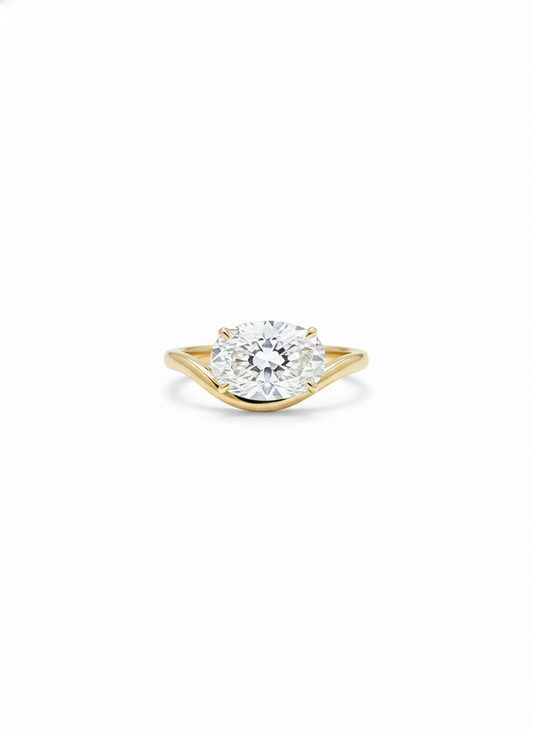 1.50 ct Oval Moissanite Engagement Ring - Curved Solitaire