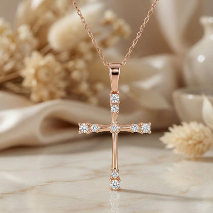 0.160 CT Lab Grown Cross Necklace in 14K Gold