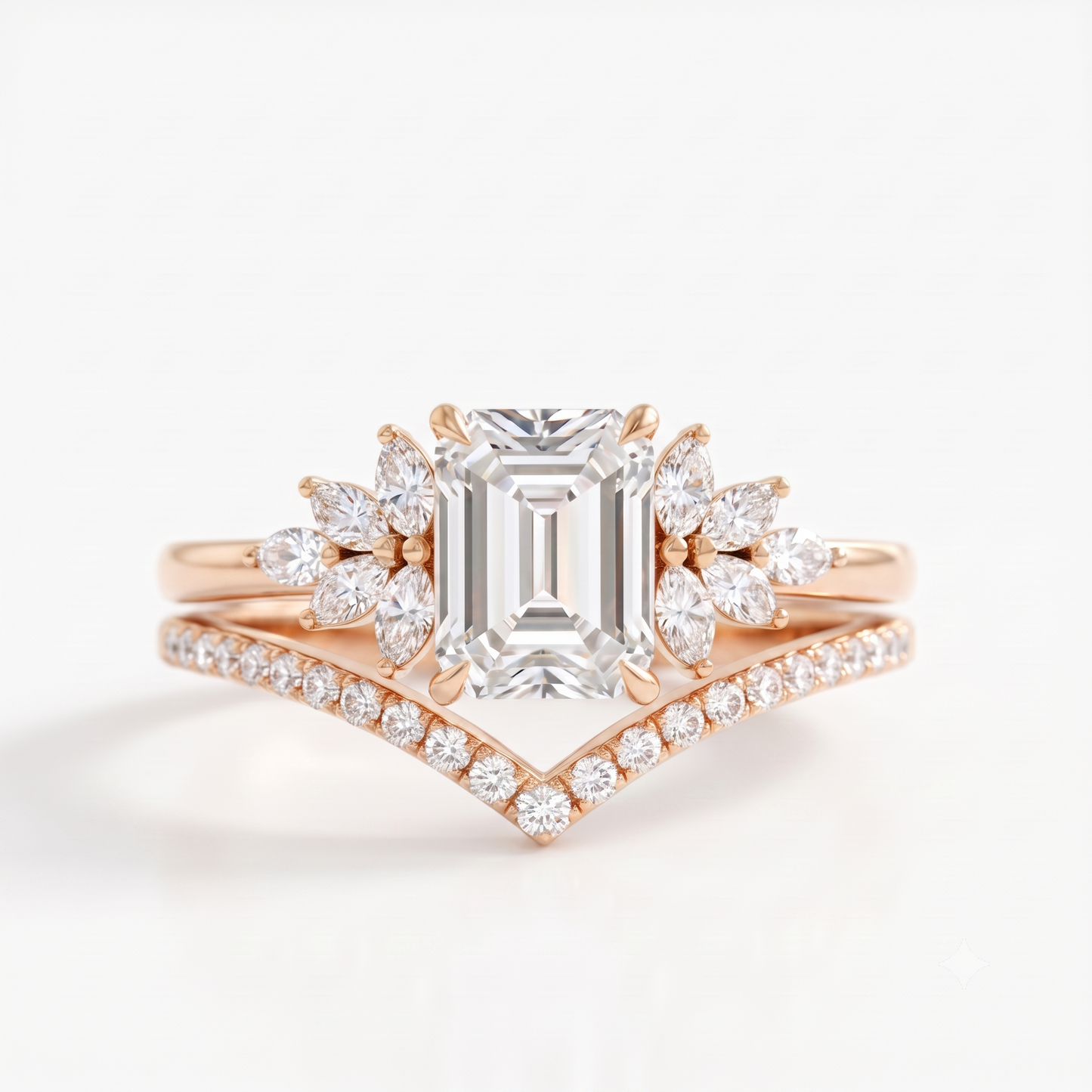 1.50 Ct Emerald Cut Lab-Grown Engagement Ring Set