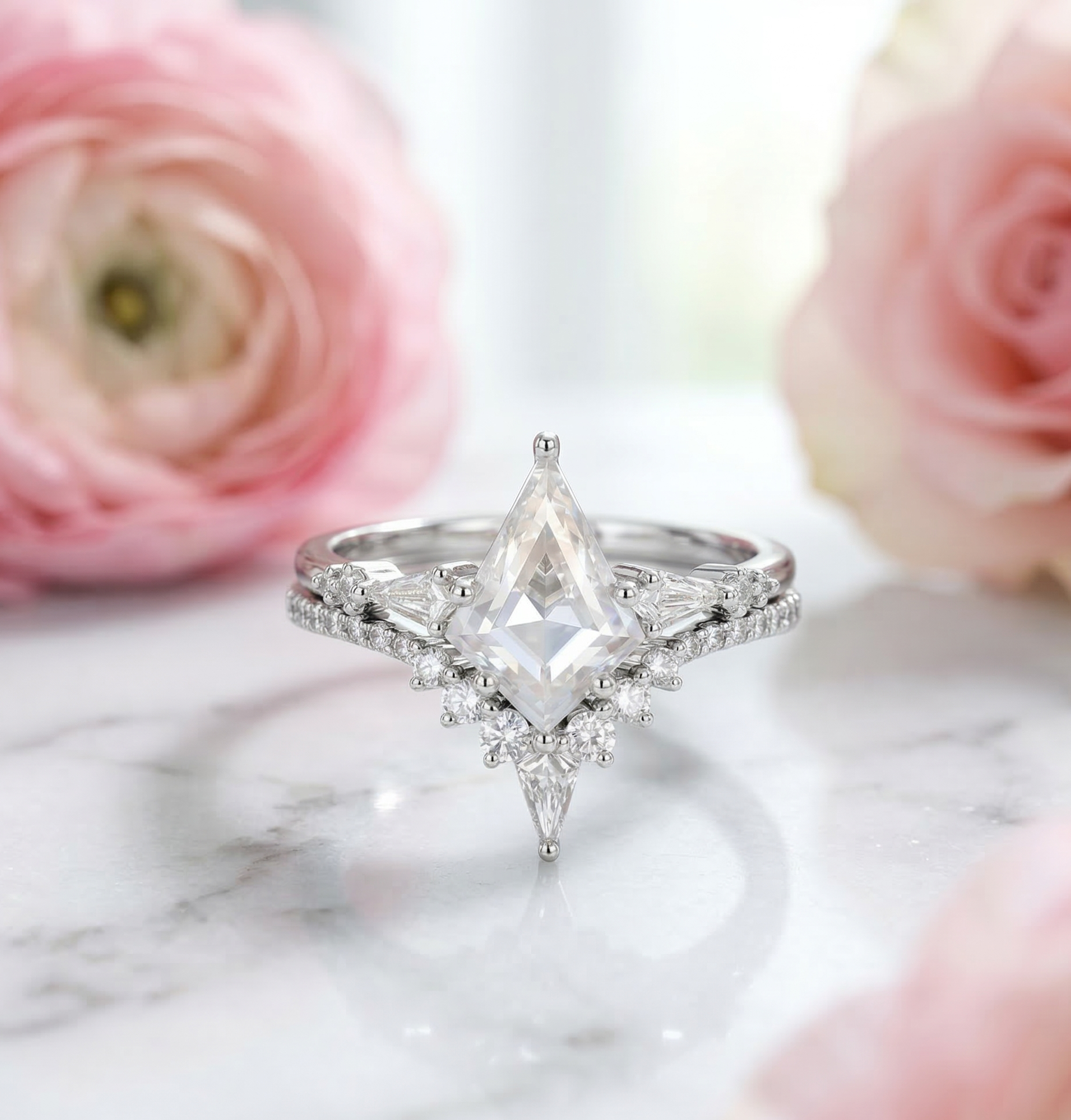 kite cut diamond engagement ring