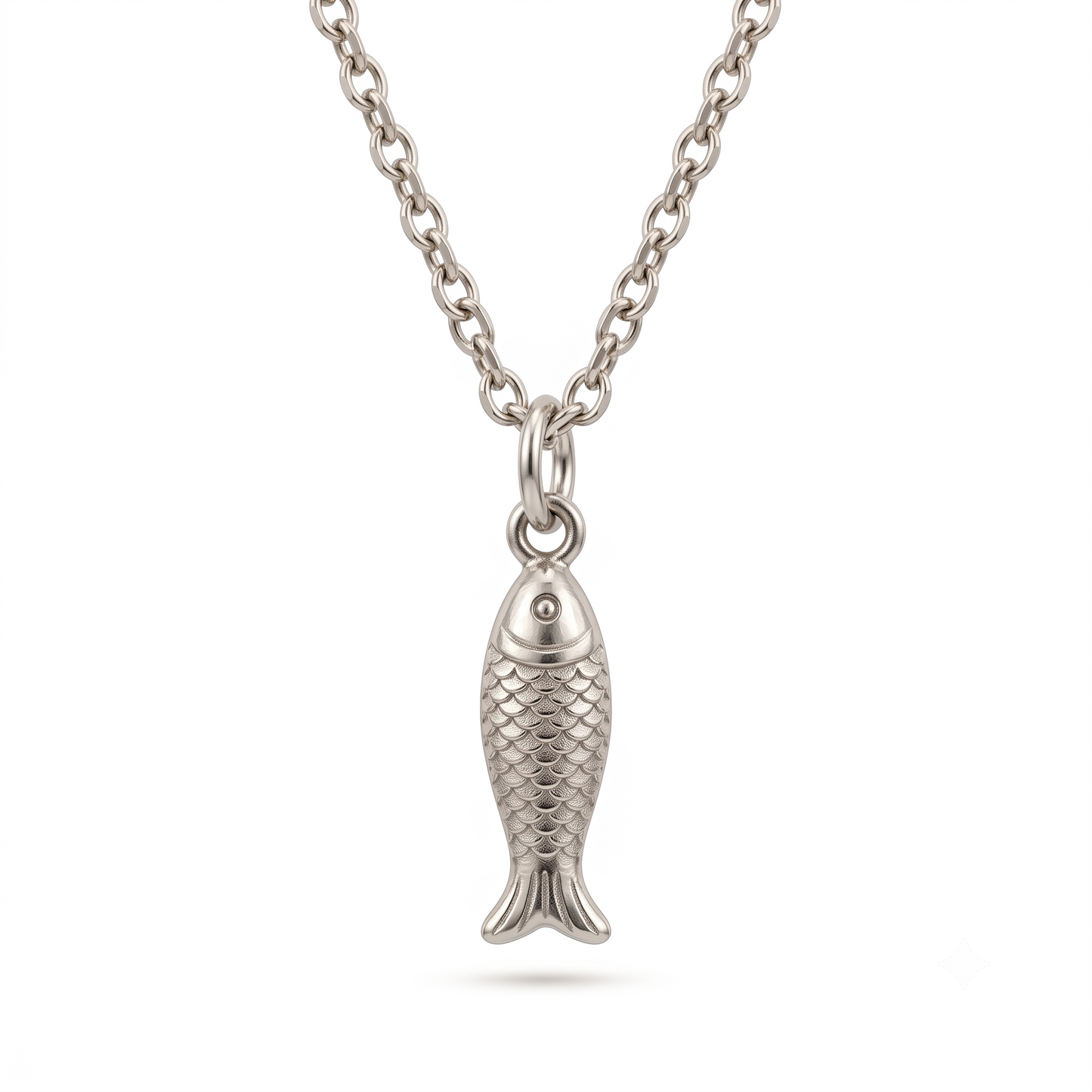 14K Solid Gold Fish Charm Pendant Necklace