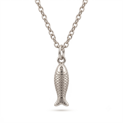 14K Solid Gold Fish Charm Pendant Necklace