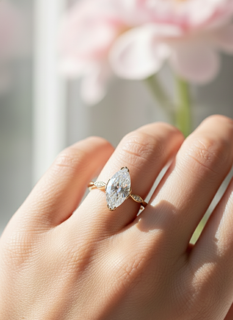 2.0 CT Marquise Cut Moissanite Engagement Ring, Vintage Inspired Ring