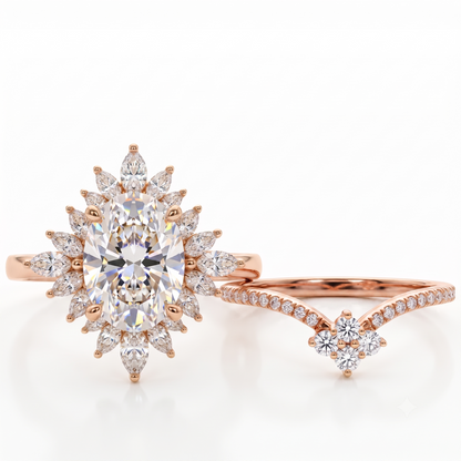 1.60 Ct Oval Lab-Grown Diamond Bridal Ring Set – Floral Halo