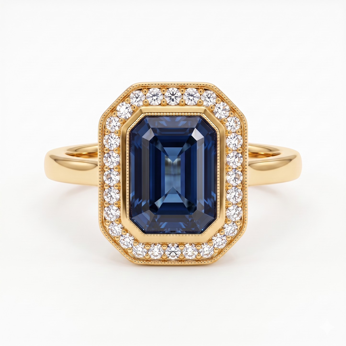 2.00 CT Blue Sapphire Radiant Cut Halo Lab-Grown Engagement Ring